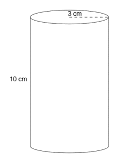 Sylinder med radius 3 cm og høyde 10 cm.